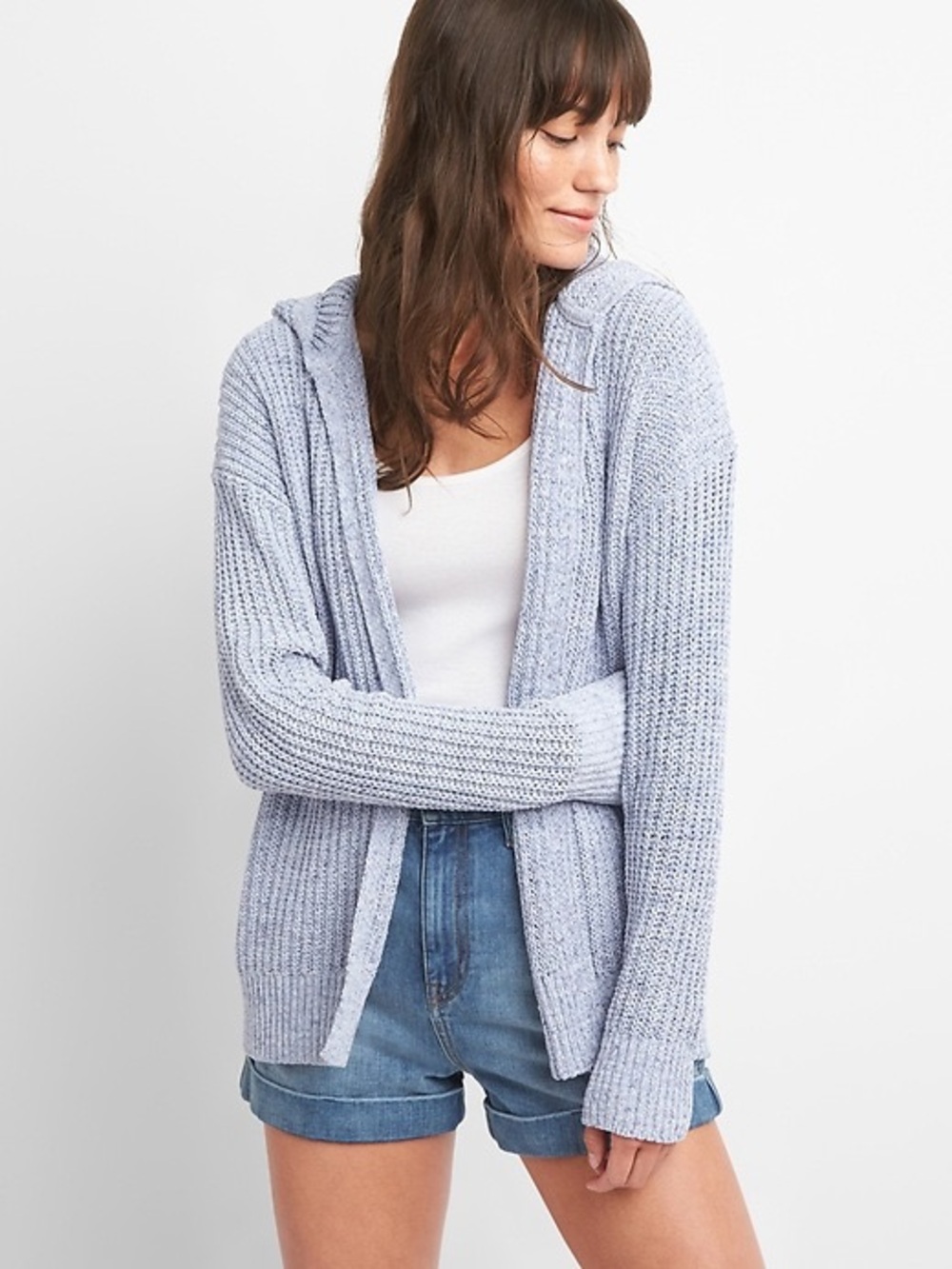 GAP Women’s Blue Open-Front Knitted Hoodie in
Chenille Small